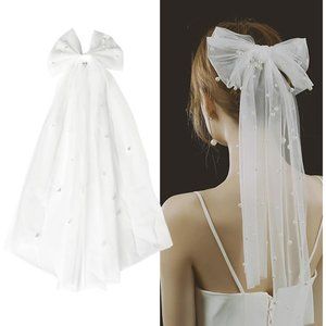 Bridal Hair Bow  Veil for Brides Pearl Hair Clips Wedding Party Decorations